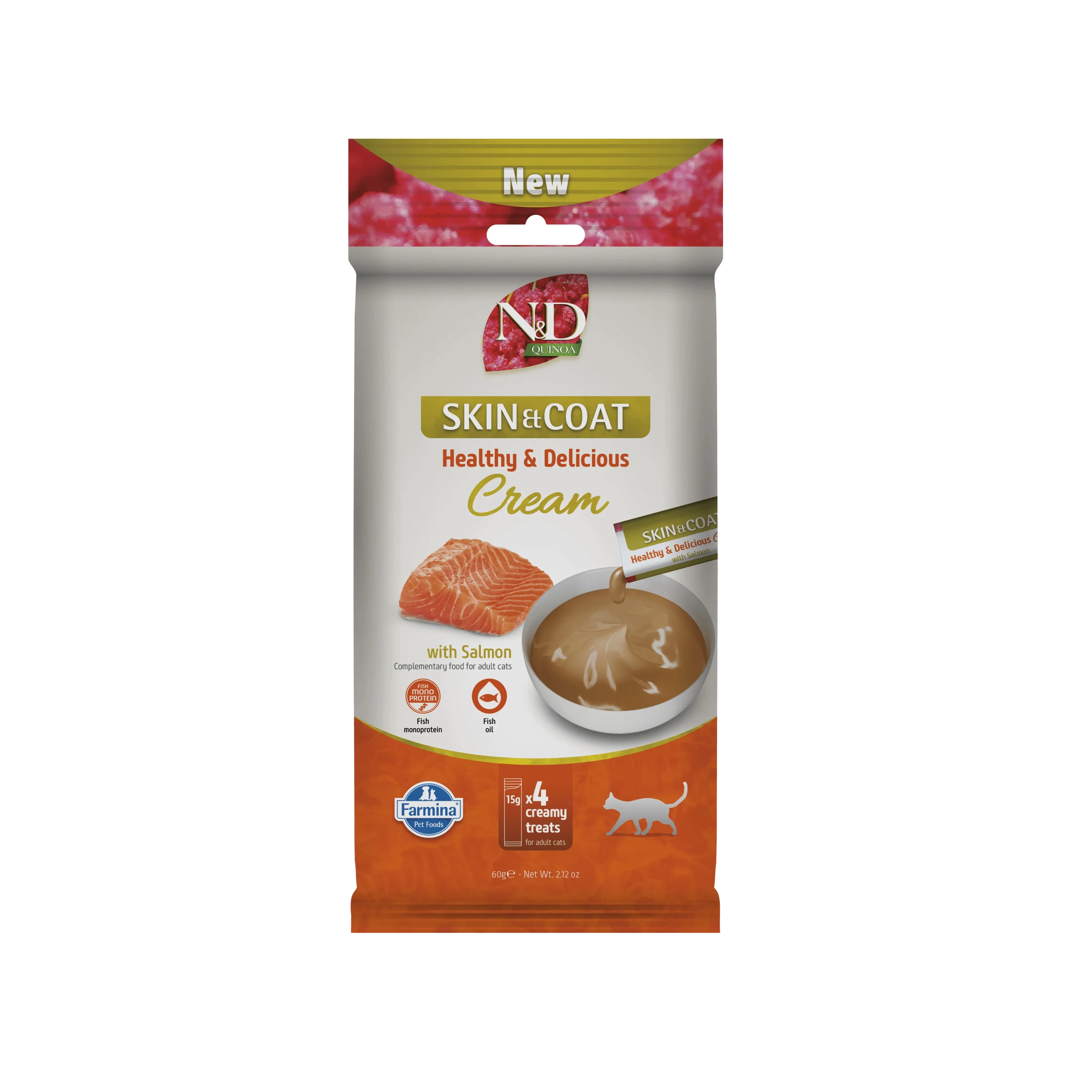 Pamlsok Farmina Creamy N&D Quinoa Cat Skin & Coat with Salmon Adult